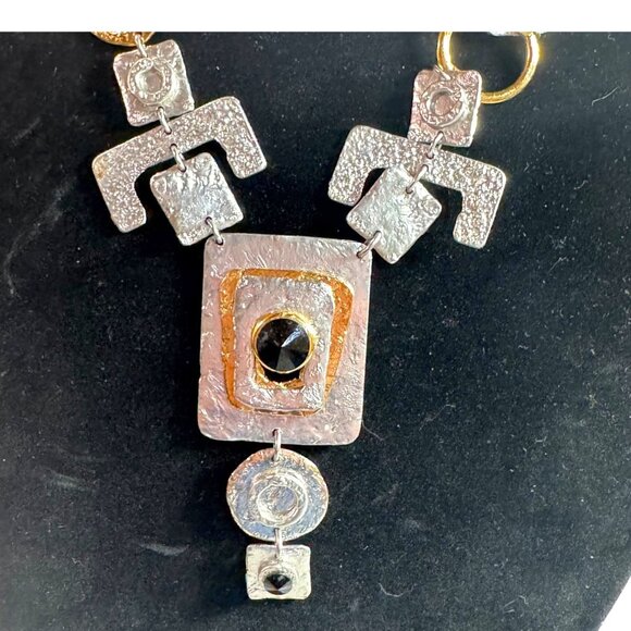 Estate Signed J Jansen Designs Brutalist Silver Plated Statement Necklace Modern - Picture 2 of 14
